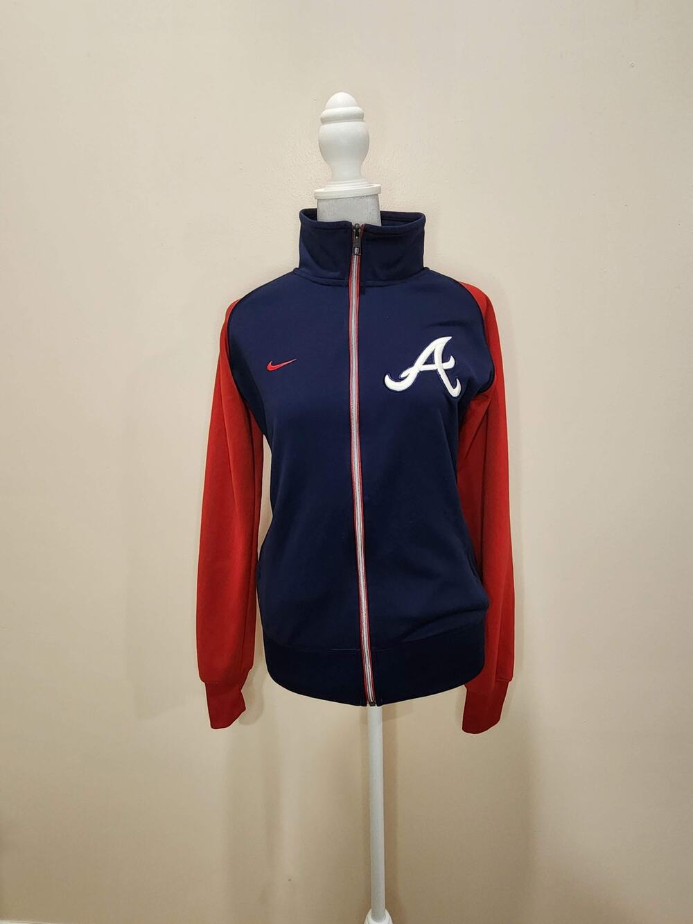 Nike Atlanta Braves Womens M Team Raglan Full Zip Jacket Navy Red MLB